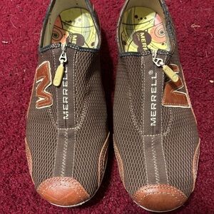 MERRELL WOMENS ZIP SHOES SZ 8 LEATHER GUC BROWN